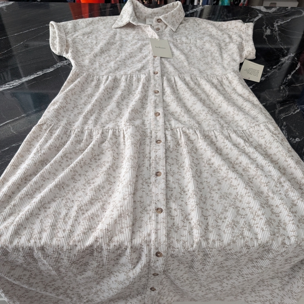 Bohme Stylish Cream Corduroy Dress